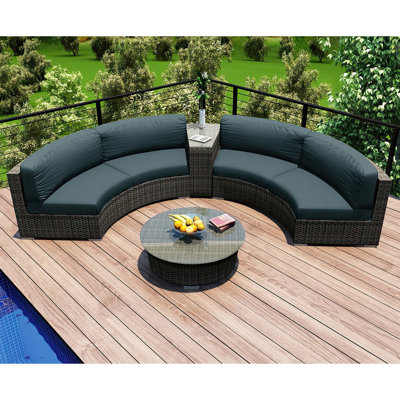 Suffern 4 Piece Rattan Sunbrella Sectional Seating Group with Cushions -  Wade LoganÂ®, 5FA231A9506A45C9AE204DAF446D88C8