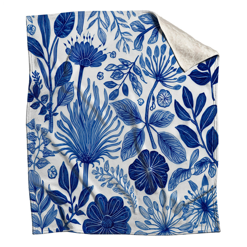 Couvertures bleues à motif botanique, L 50 po x H 60 po