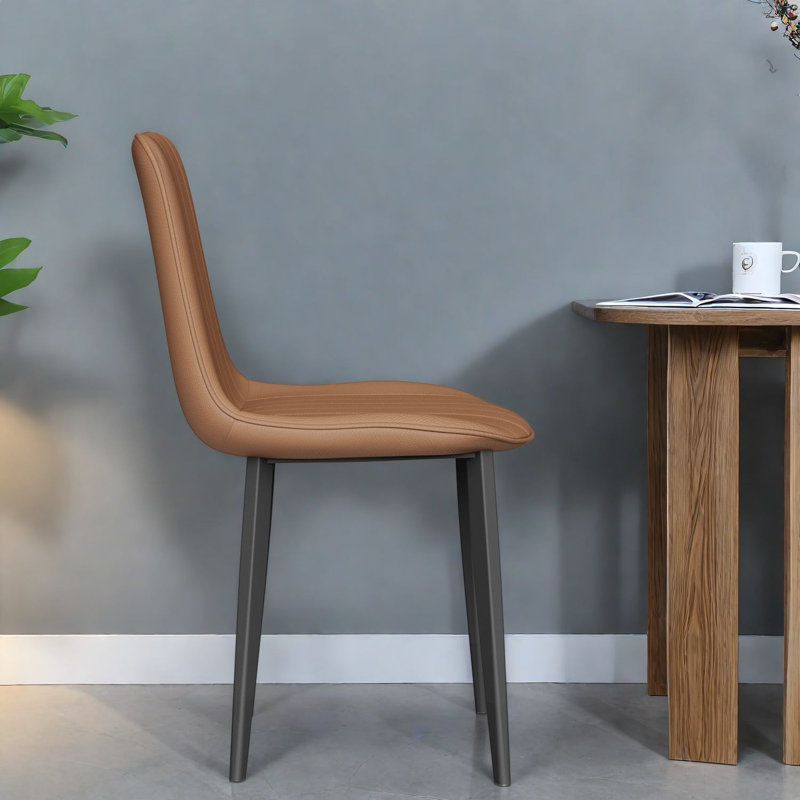 Ensemble de 4 chaises de salle à manger confortables, en cuir reconstitué brun, style cuisine moderne, Matte Black 2