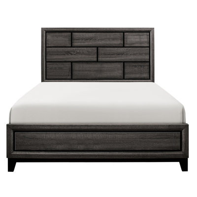 Grand lit moderne, couleur grise, bois, mobilier de chambre à coucher avec rails de taille contemporaine