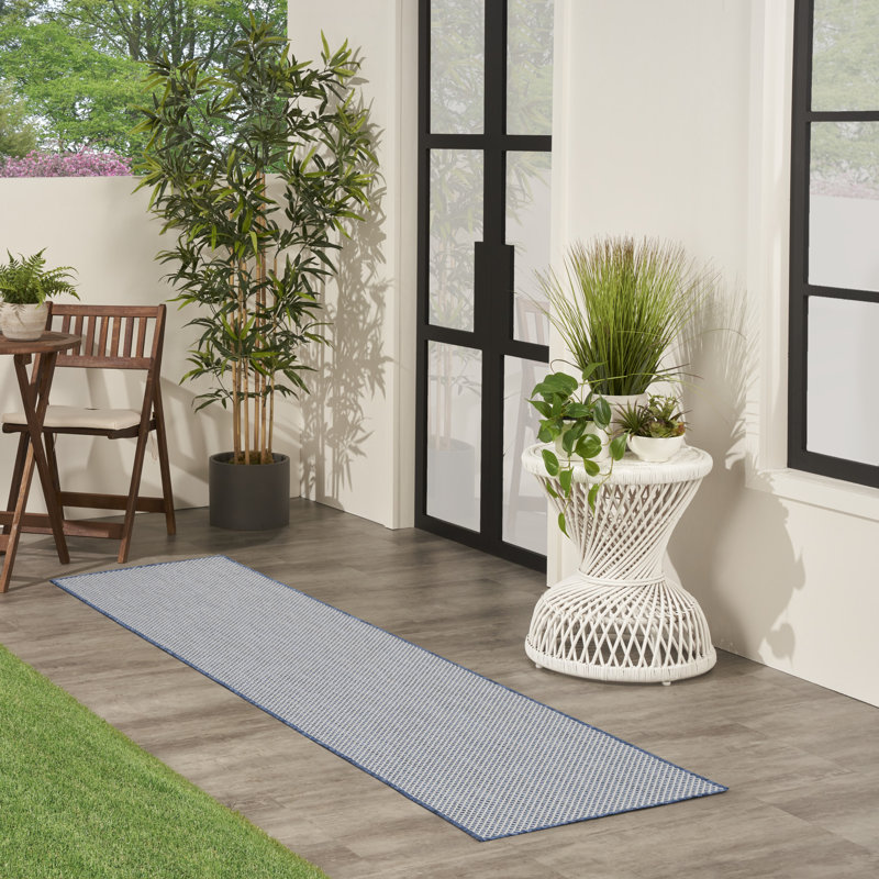 Gabriela Blue/Ivory Indoor/Outdoor Area Rug, Runner 2' x 6'
