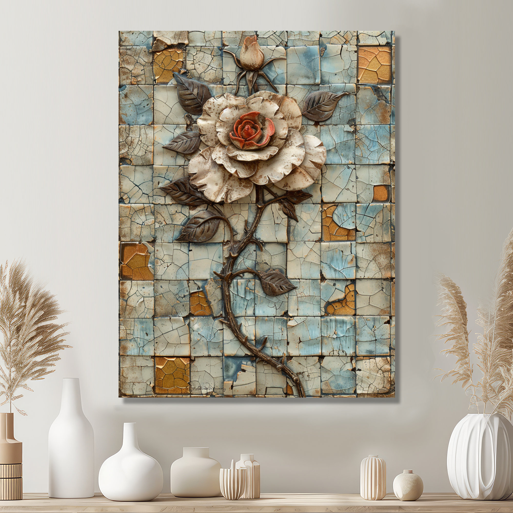 Winston Porter White Rose Vintage Stone Wall - Rose Wall Art Living ...
