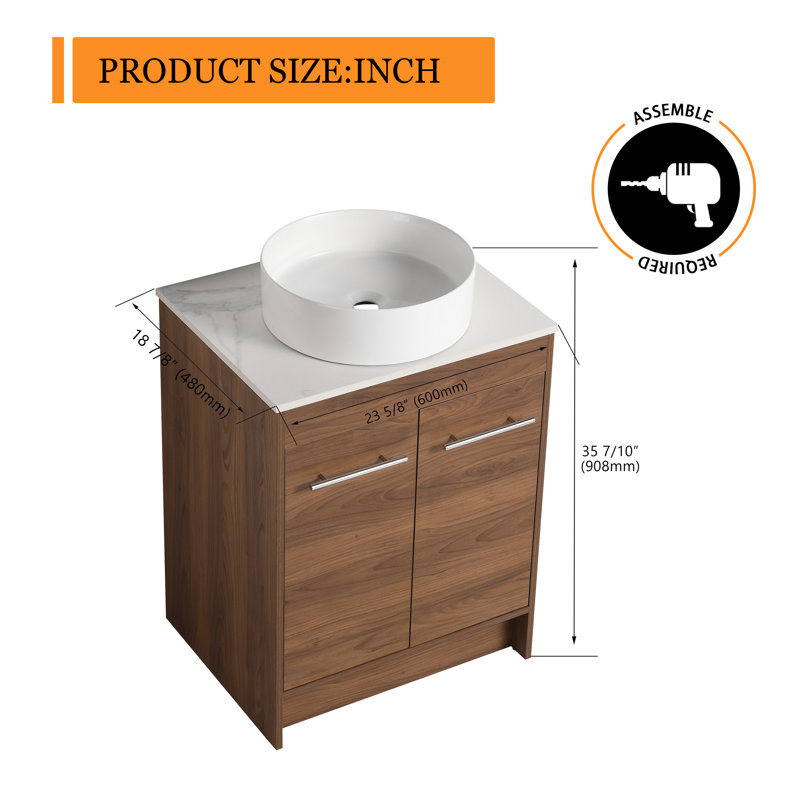 Broschard 23.64 " W Freestanding Standard 1 Single Vanity Bathroom Vanity With Ceramic Top