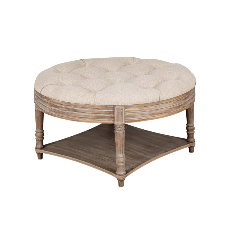 Grande table basse ronde avec repose-pieds imperméable avec rangement en bois à 2 niveaux, Gris
