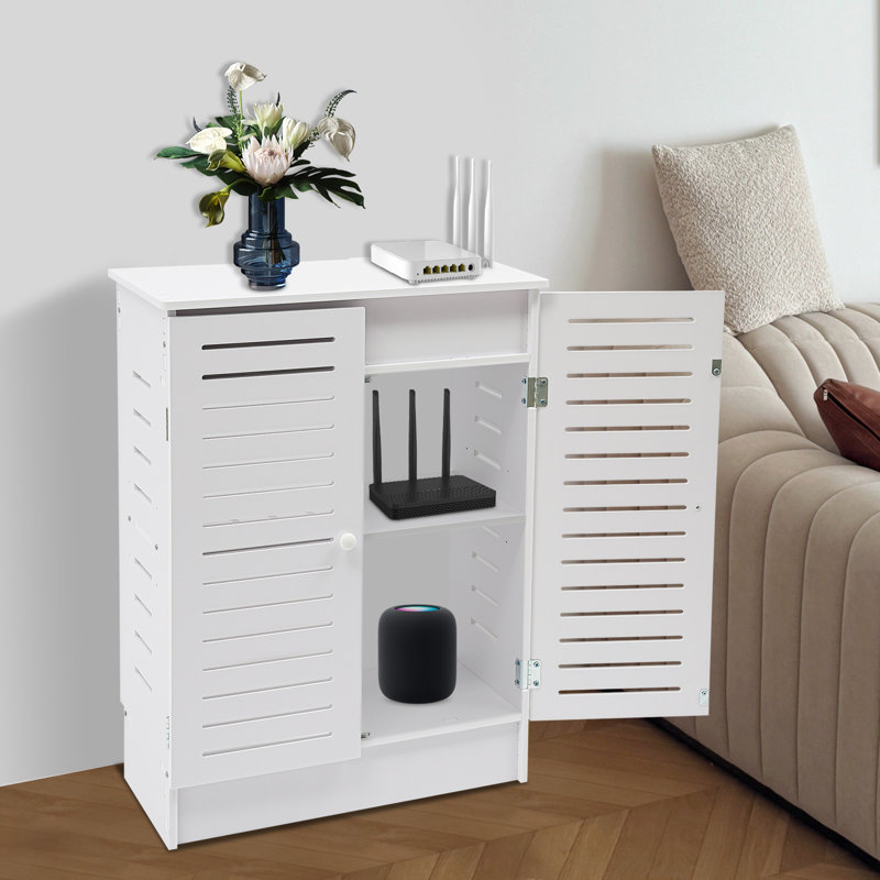 Armoire de rangement pour toupie et gestion des câbles Wi-Fi, Blanc
