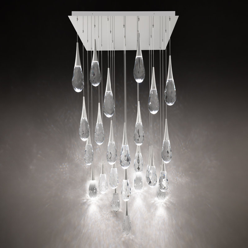Hibiscus 23 Light Crystal LED Multi-Light Pendant, Polished Nickel, 23