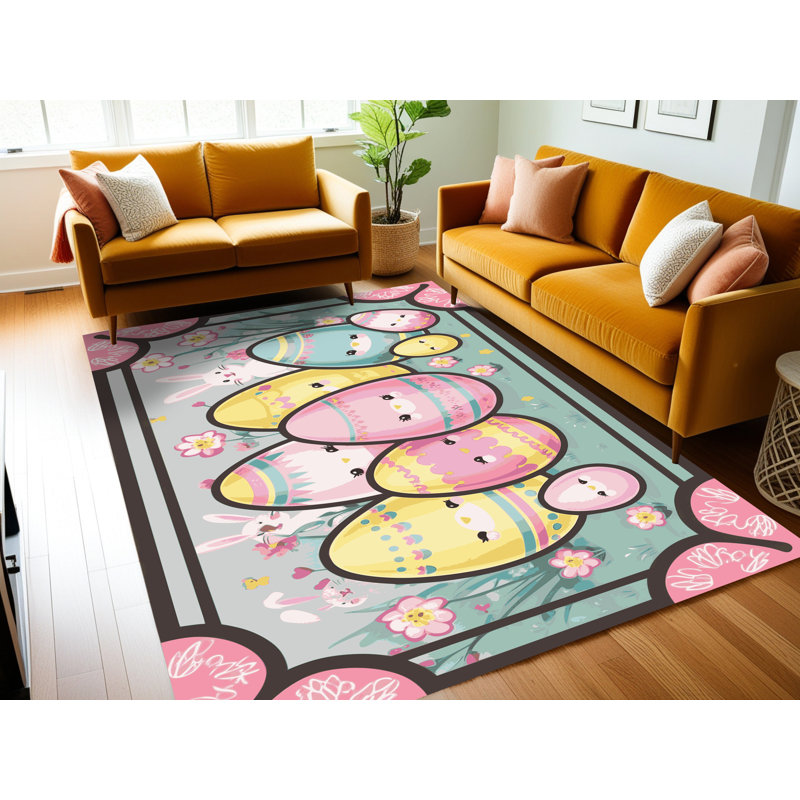 The Holiday Aisle® Washable Easter Spring Holiday Rug, Rectangle 6' x 9'