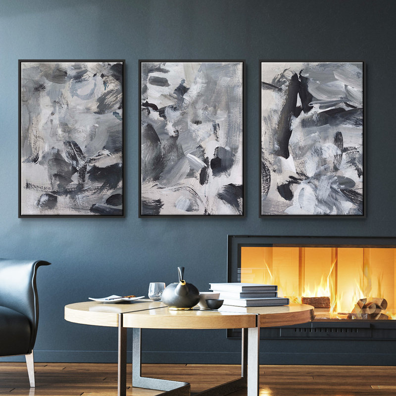 Mélange noir et blanc I 3 pièces, Noir, H 27 po x l 54 po