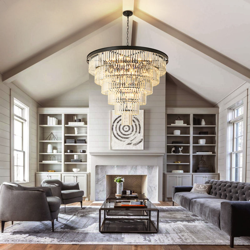 Lustre en cristal Makinlee, H 30,31 po x l 39,37 po x P 39,37 po, 22 lumières, Noir mat