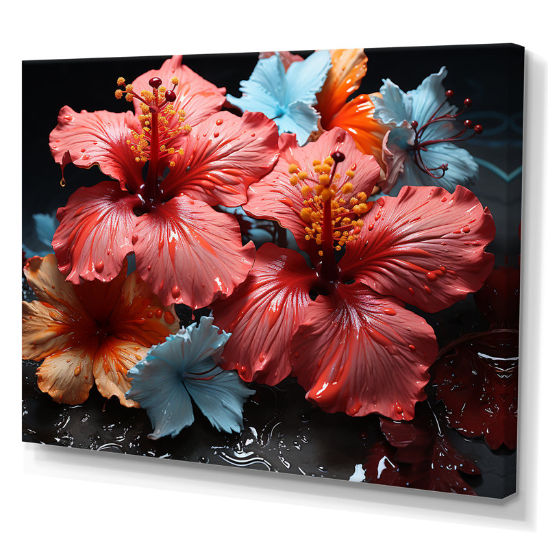 Hibiscus en fleurs sur verre, Toile tendue, H 12 po x l 20 po x P 1 po