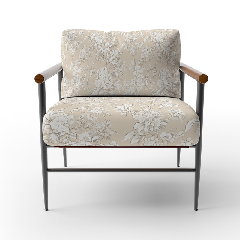 Chaise rembourrée French Country, Bras ronds bruns