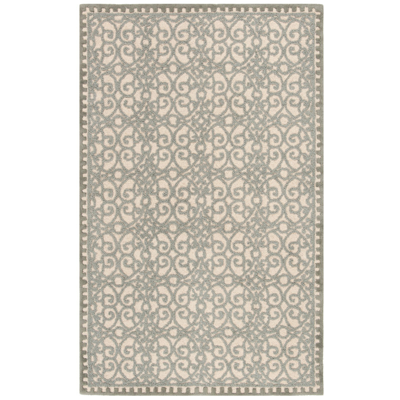 Burgettstown Hand Tufted Wool/Cotton Damask Rug in Beige/Gray, Square 6'