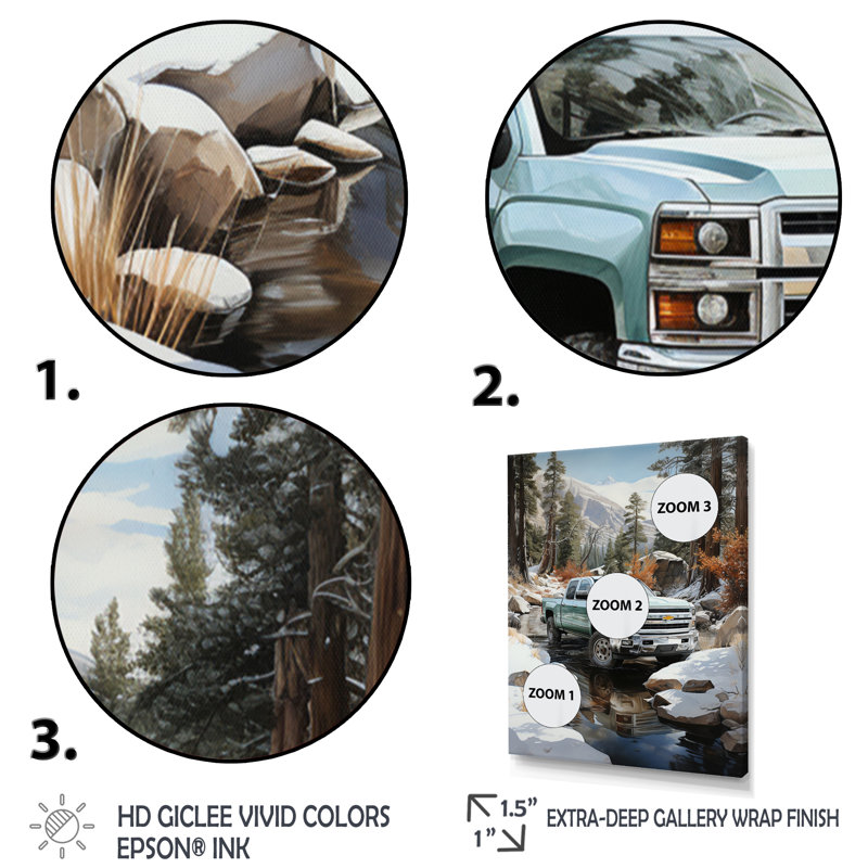 Choual, camionnette blanche Winter Wilderness - impression, Toile tendue, H 32 po x l 16 po x P 1 po