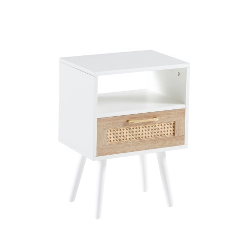 Table de bout 15,75 pouces avec tiroir pour le canapé du salon et le rangement de loisirs quotidien, Blanc