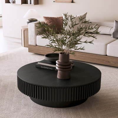 39.37" Round Black Coffee Table With Storage, Solid Wood Veneer Accent Tea Table For Living Room | Gift Idea