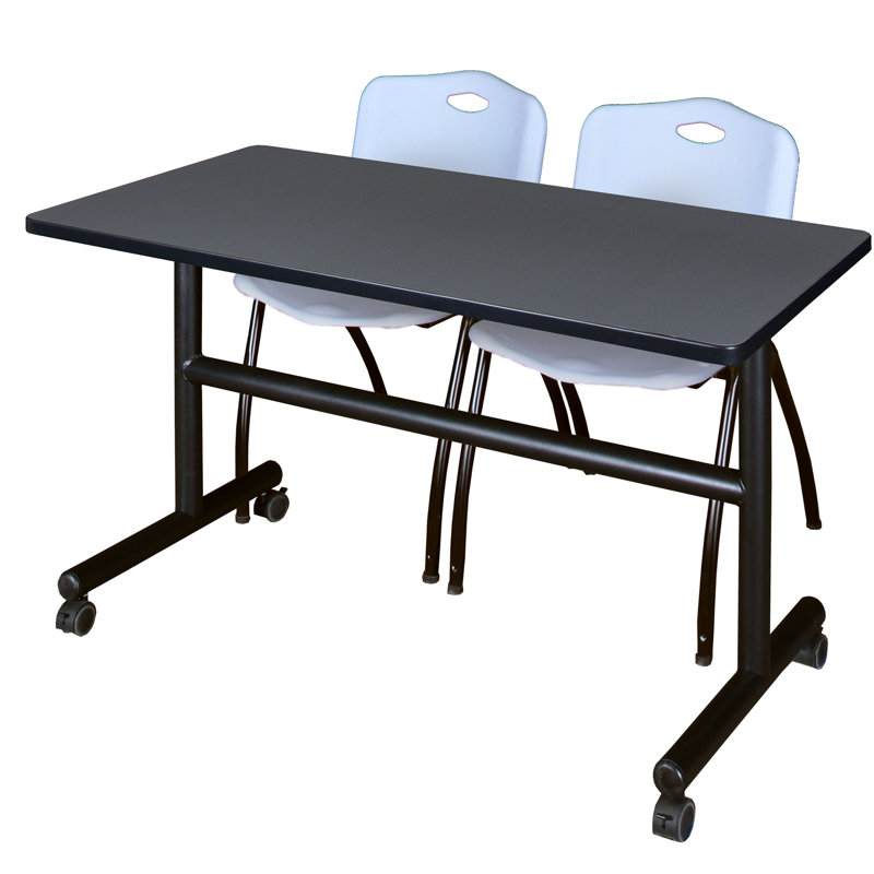Table gigogne d'appoint Nevjana, 2 chaises empilables, H 29 po x l 60 po x P 30 po, Gris, Gris
