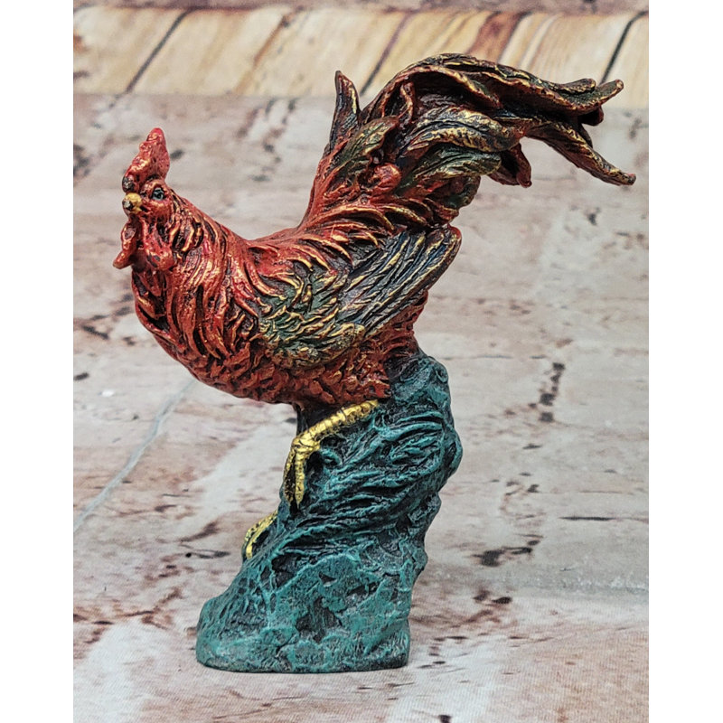 Sculpture de coq en bronze coloré à la main