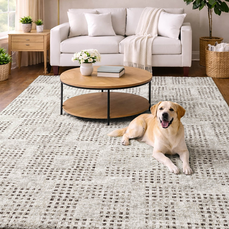 Premium Machine Washable Dream Shag  Squares Rug, 3' x 5', Beige
