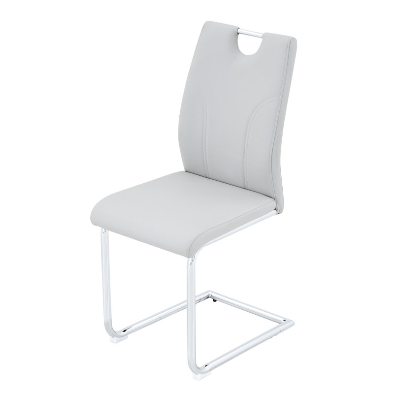 Chaise en polyuréthane revêtue de cuir, structure en métal, 16 x 16 x 37 pouces, 1 pièce, gris, 6, Gris