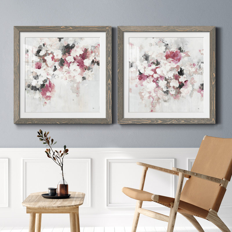 Floral Muse III - ensemble de 2 reproductions d'art sur papier, Encadré gris, H 31,5 po x l 63 po x P 1,5 po