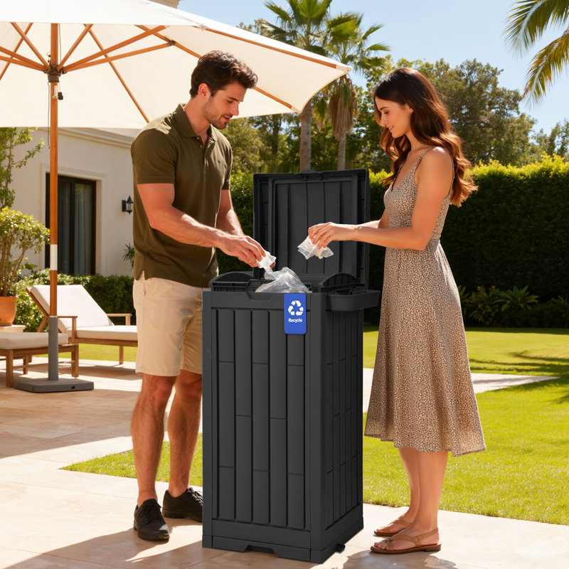Balconera 38 Gallon Outdoor Trash Can, Black, 38 Gallon