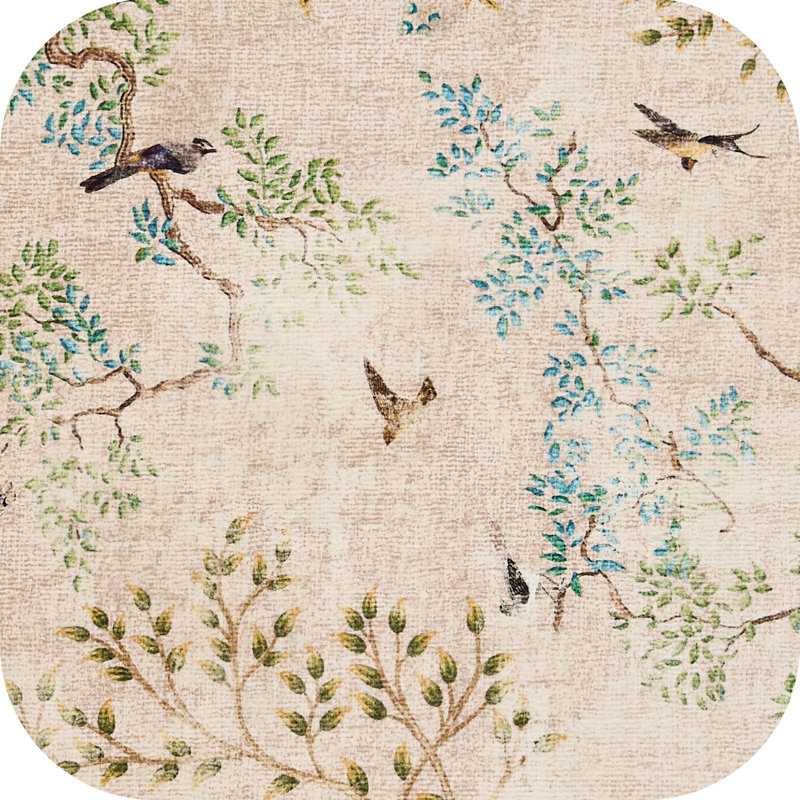 Floral Rug Botanical Birds Print Nature Plants Washable Non-slip, Beige/Pink, Half-circle 1'11" x 3'