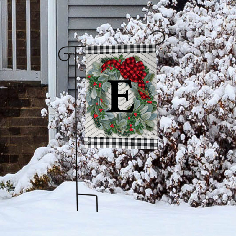 Winter Wreath Monogram Letter E Garden Flag
