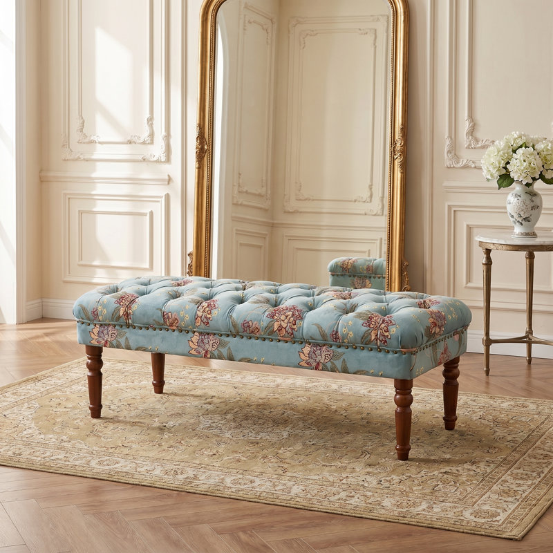 Banc rembourré Eloise, Vintage Blue Velvet