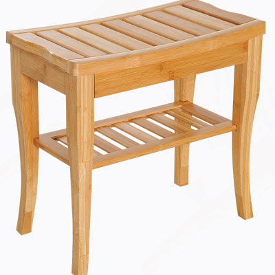 Long banc de douche en bambou, tabouret de douche spa en bois de 20 po avec tablette de rangement inférieure