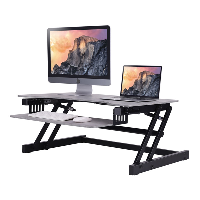  32 in. Black Height Adjustable Standing Desk Converter Keyboard Tray Up Double Monitor Riser Computer Workstation