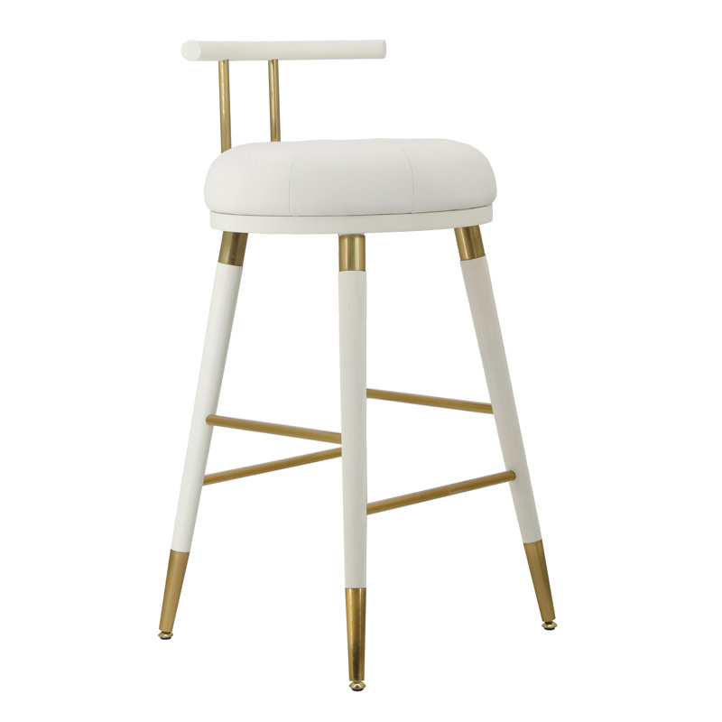 Upholstered Counter Stool, Bar Stool (29.4" Seat Height), White/Gold, White