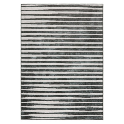 EVERWASH Haven Modern Stripe Machine Washable Area Rug with AirFlo Technology, Black/Grey, 8'x10'