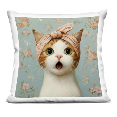 Cat with Pink Bandana Decorative Printed Throw Pillow design by Jim Baldwin