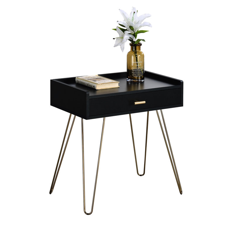 Black And Gold Storage Table With Top - Metal Hairpin Legs, 22"W X 14"D 24"H Wood In Theme