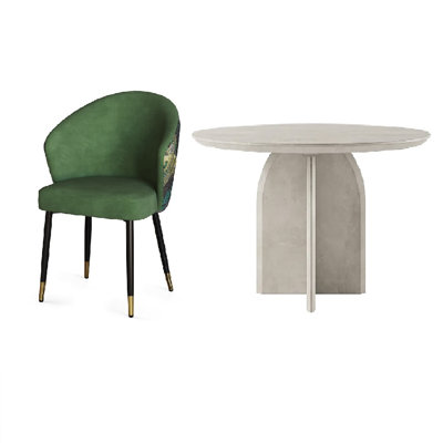 39.4" Modern Wood Round Dining Table Set Gray Seats 2-4 People