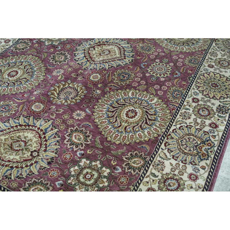 Tapis oriental rose / gris en laine noué à la main Manchuria