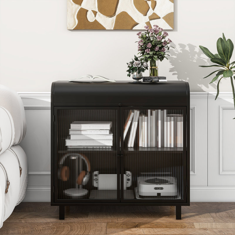Buffet moderne avec portes en verre trempé et cadre en métal