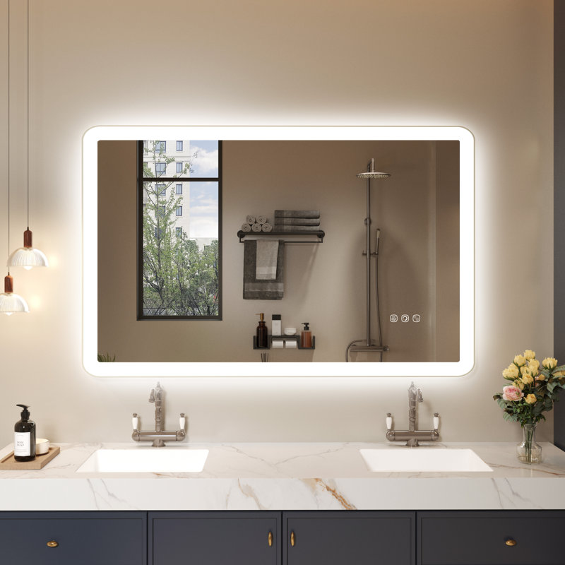 Miroir mural Natalin, Rectangulaire, Nickel brossé, 48 po x 30 po