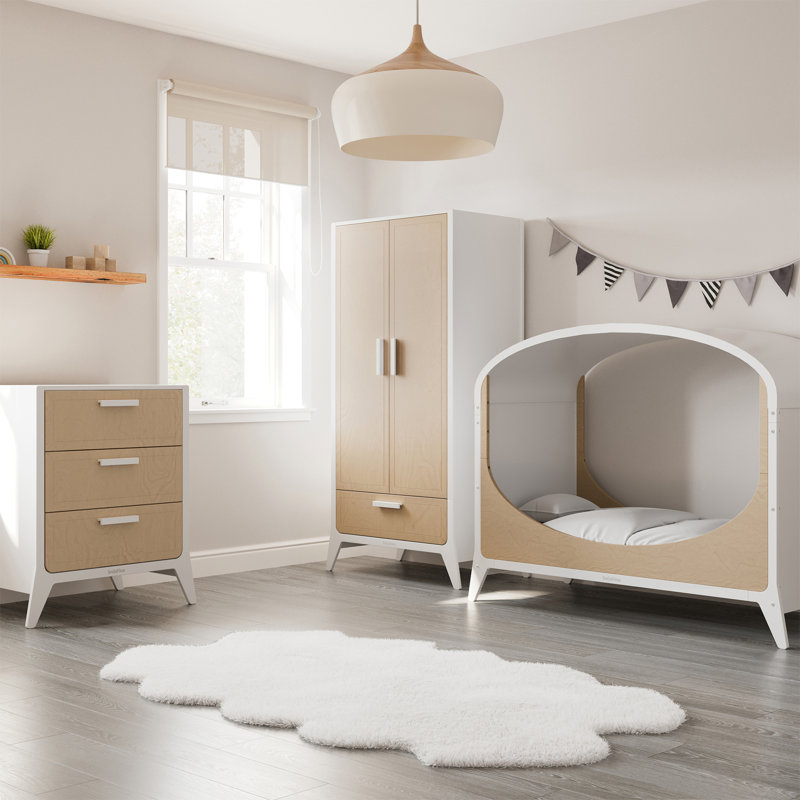 Cot Bed 3-Piece Nursery Furniture Set, White/Natural