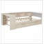 Lit plateforme simple en bois avec tablettes de rangement, tiroirs, station de charge et tête de lit tapissier, crème