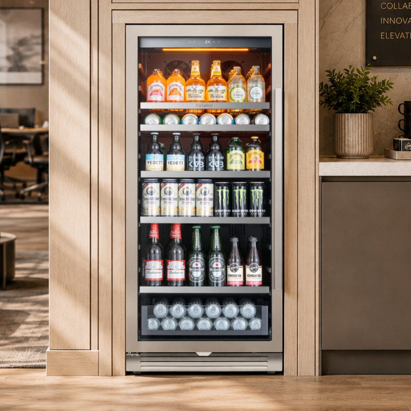 Réfrigérateur à boissons à porte battante 275L gauche avec grande capacité, refroidissement silencieux et porte vitrée résistante aux rayons UV
