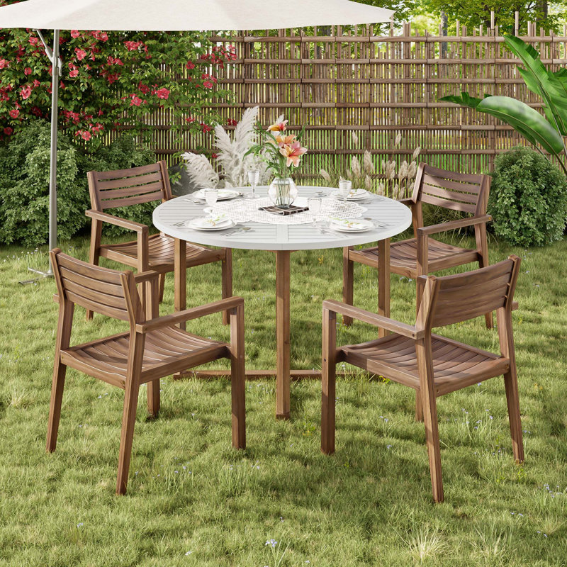 Ensemble repas d'extérieur 5 pièces avec 4 chaises en bois d'acacia, Gris clair