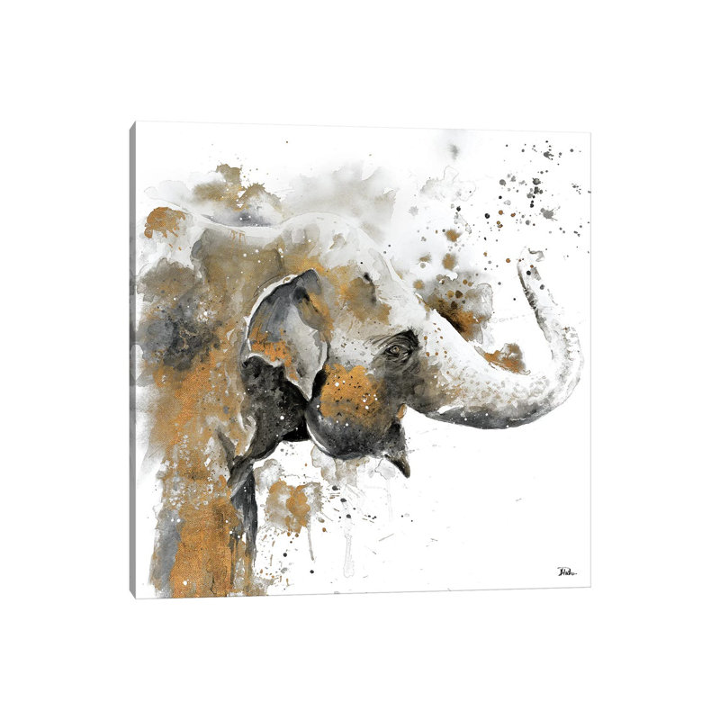 «Water Elephant with Gold» par Patricia Pinto - reproduction d'art, H 12 po x l 12 po x P 1,5 po, Toile tendue, Pas de tapis