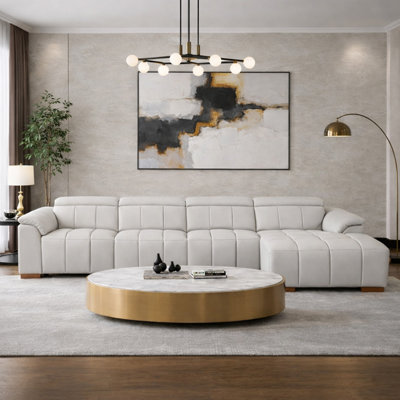 113" L-Shaped Reclining Sofa Couch With Chaise, Modern Genuine Leather Sectional,Electric Control Sofa Couch With Headrest & Footrest