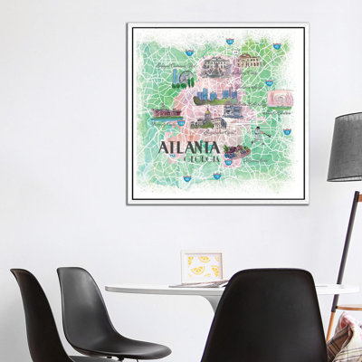 Atlanta Georgia USA Illustrated Map by Markus & Martina Bleichner - Painting on Canvas