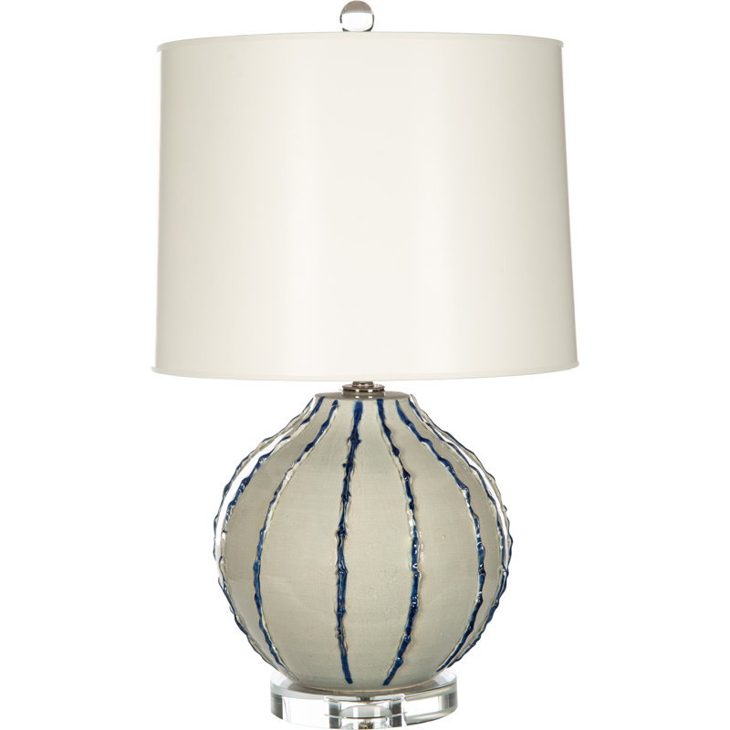 Navy Blue Ceramic Table Lamp with Cream Leather Shade