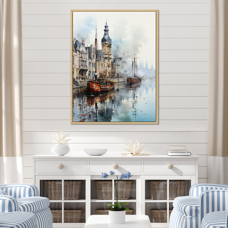 «Old Ship Boat At The Port I», reproduction sur toile, Cadre naturel flottant, H 32 po x l 24 po x P 1 po