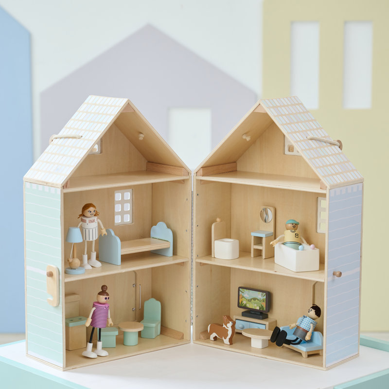 Teamson Kids The Lovely Townhouse Wooden Carry-On Dollhouse With 18 Accessories