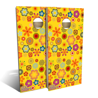 70s Flower Power Cornhole Board Set | Includes (2) Boards, (8) Bags & Optional Accessories