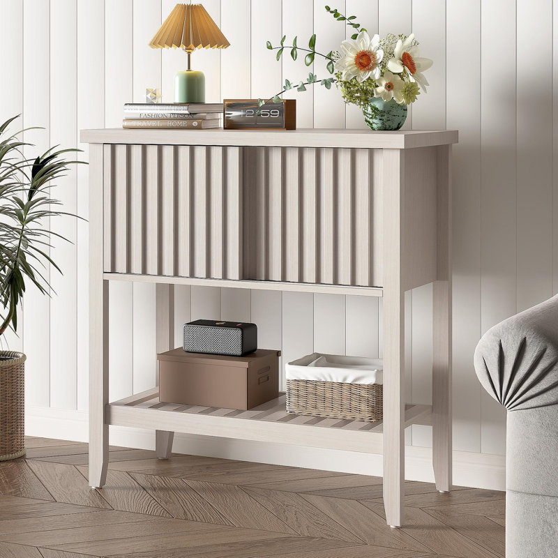 Console de 31,5 po avec portes coulissantes et tablette de rangement pour le couloir, le salon ou le bureau, beige, Beige